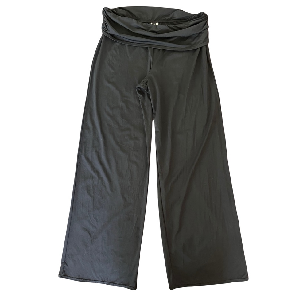 DKNY Fold Over Stretch Pants Black Wide-Leg szL